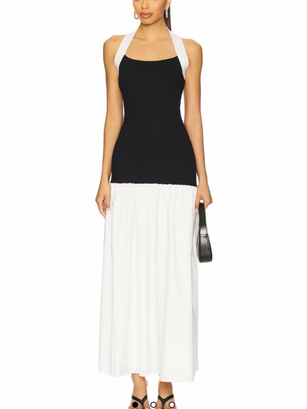 Line and Dot Black and White Halter Maxi Dress